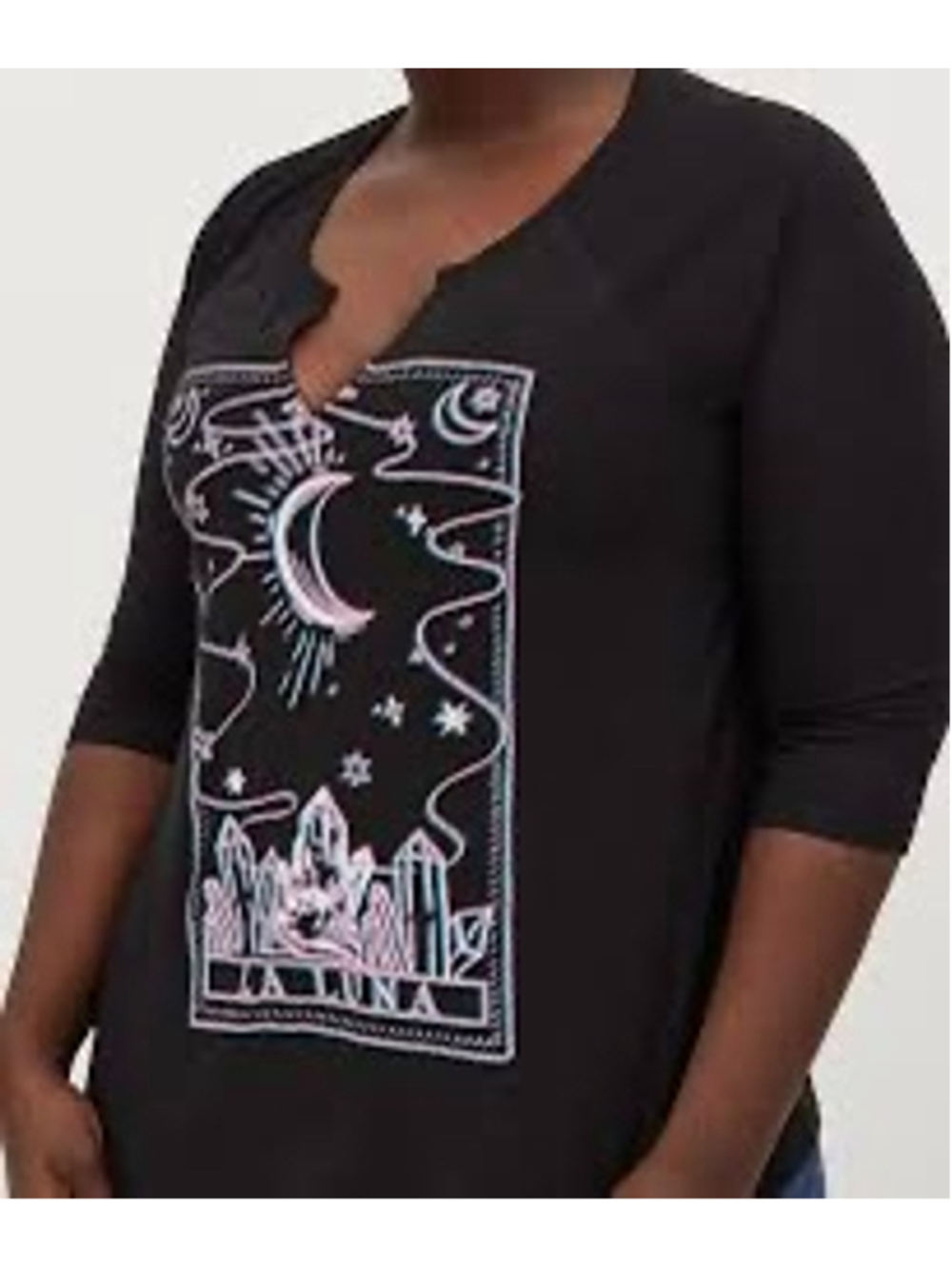 Torrid Graphic 3/4 Length Sleeve Tee Plus 4X Black White La Luna Celestial Print